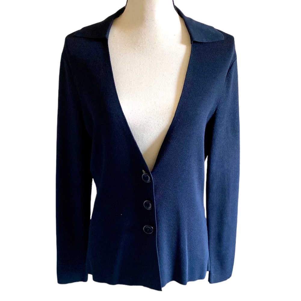 TALBOTS NAVY COLLARED BUTTON FRONT CARDIGAN SWEATER